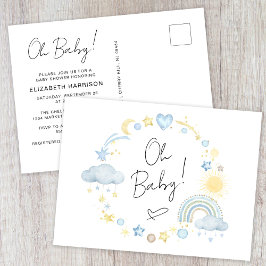 Cartão Postal De Convite Chá Boho Rainbow Watercolor Baby Boy