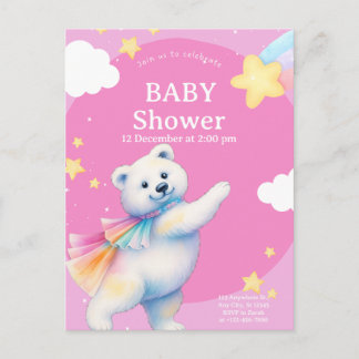 Cartão Postal De Convite Chá de Bebê da Ursa Polar Dançarina Zarah
