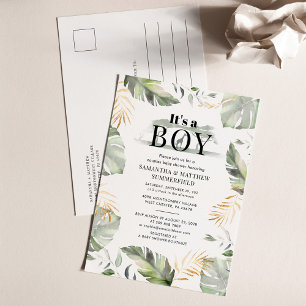 Cartão Postal De Convite Chá de Bebê de Casal Selva Safari Vegetação