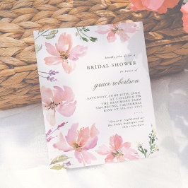 Cartão Postal De Convite Chá de Bebê Floral em Aquarela de Primavera Elegan