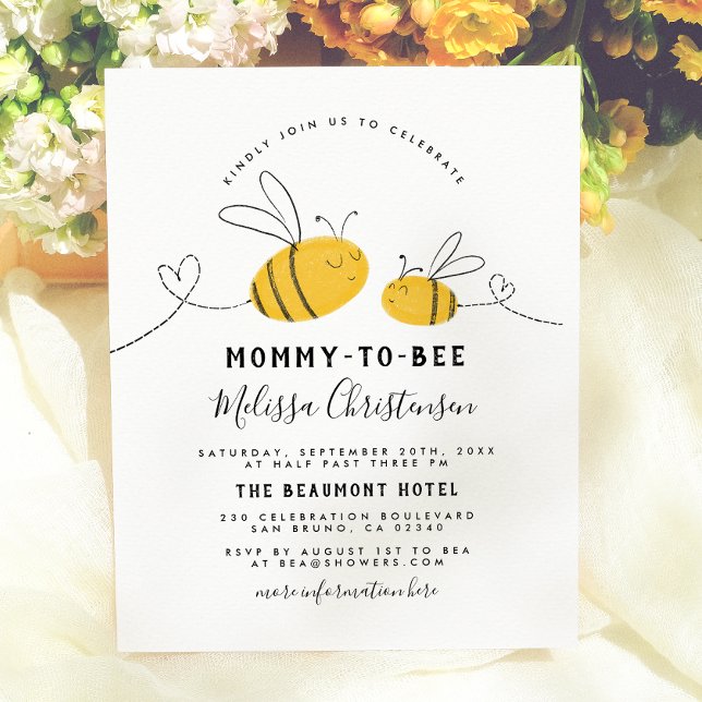 Cartão Postal De Convite Chá de Bebê Mommy To Bee (Criador carregado)