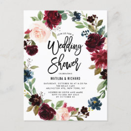 Cartão Postal De Convite Chá de casamento Wreath do Boho Watercolor