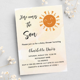Cartão Postal De Convite Chá de fraldas aqui vem o ouro do sol