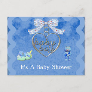 Cartão Postal De Convite Chá de fraldas Azul Charm Boy do Urso Teddy