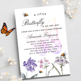Cartão Postal De Convite Chá de fraldas borboleta flores silvestres violeta