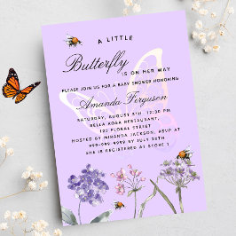 Cartão Postal De Convite Chá de fraldas borboleta silvestre violeta