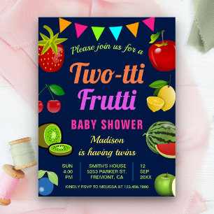 Cartão Postal De Convite Chá de fraldas Colorido Tutti Frutti Twins