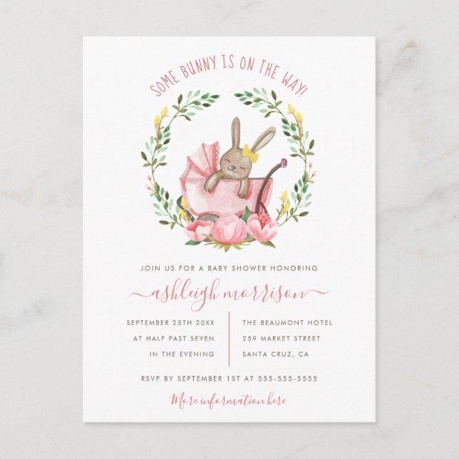 Cartão Postal De Convite Chá de fraldas da Garota de Primavera de Cotovelo (Frente)