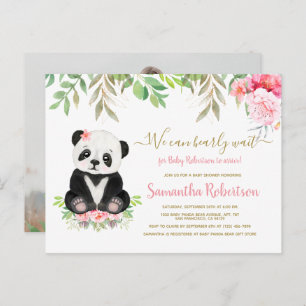 Cartão Postal De Convite Chá de fraldas De Rapariga Rosa Rosa Rosa Cinza-Ro