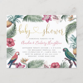 Cartão Postal De Convite Chá de fraldas de Trópicos de Script Manuscrito Do