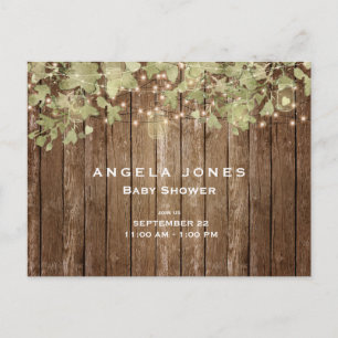 Cartão Postal De Convite Chá de fraldas do Código QR da Cerca de Madeira Ru