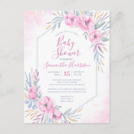 Cartão Postal De Convite Chá de fraldas Elegante Floral Floral de Cor de Ág