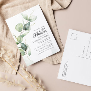 Cartão Postal De Convite Chá de fraldas Eucalyptus Greenery Boy