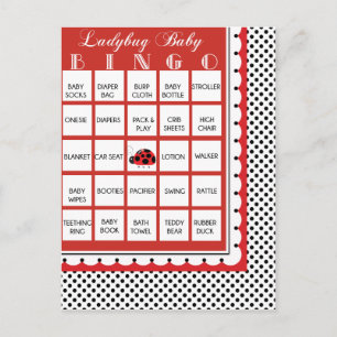Cartão Postal De Convite Chá de fraldas Ladybug Polkadots - Cartão Bingo 24