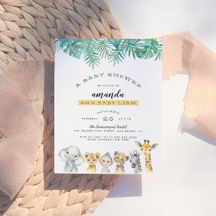 Cartão Postal De Convite Chá de fraldas Moderno de Folhas de Palma e Anima
