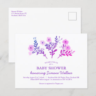 Cartão Postal De Convite Chá de fraldas PERSONALIZADO Hic do Dacil Florals 