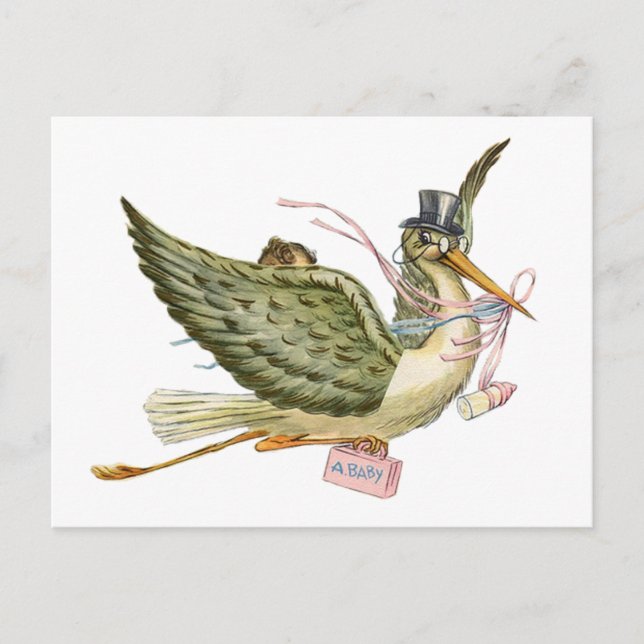 CARTÃO POSTAL DE CONVITE CHÁ DE FRALDAS STORK (Frente)