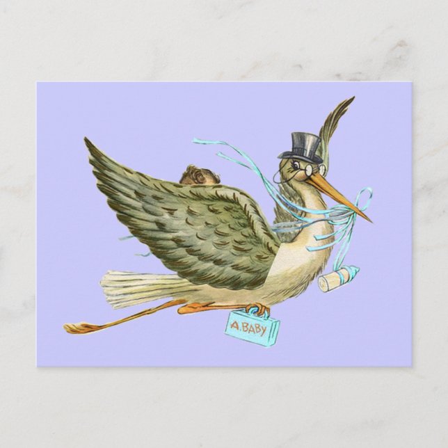CARTÃO POSTAL DE CONVITE CHÁ DE FRALDAS STORK (Frente)