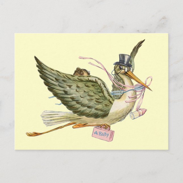 CARTÃO POSTAL DE CONVITE CHÁ DE FRALDAS STORK (Frente)