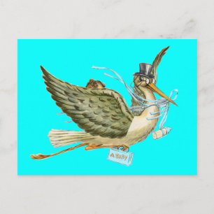 Cartão Postal De Convite CHÁ DE FRALDAS STORK, Turquase