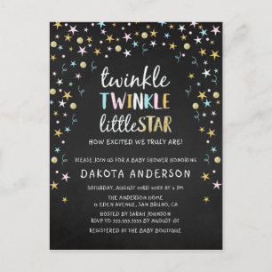 Cartão Postal De Convite Chá de fraldas Twinkle Little Star Confetti & Chal