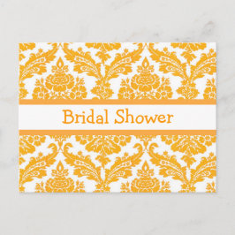 Cartão Postal De Convite chá de panela, damasco amarelo elegante