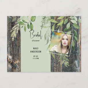 Cartão Postal De Convite Chá de panela de Fotografia do Eucalyptus Rustic S