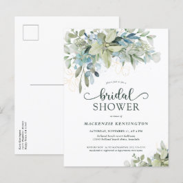 Cartão Postal De Convite Chá de panela de Script Bonito Eucalyptus