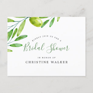 Cartão Postal De Convite Chá de panela de Script Manuscrito de Branch de Ol