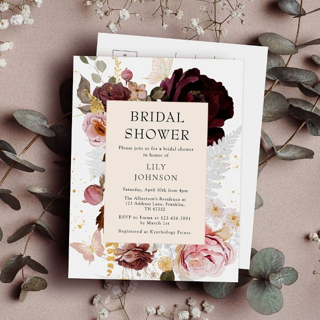 Cartão Postal De Convite Chá de panela Dourado rosa Blush Moderno Elegante (Criador carregado)