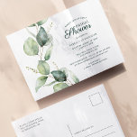 Cartão Postal De Convite Chá de panela Eucalyptus Greenery Foliage<br><div class="desc">O Floral Eucalyptus Deixa o Cartão-postal do Chá de panela Script que pode ser facilmente personalizado para criar um convite único para a sua pré-festa de casamento com os seus melhores amigos.</div>