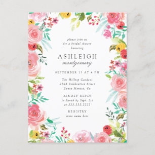 Cartão Postal De Convite Chá de panela floral da grinalda da aguarela