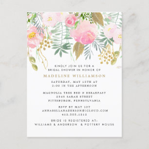 Cartão Postal De Convite Chá de panela Floral de Dourada Aquarela Elegante