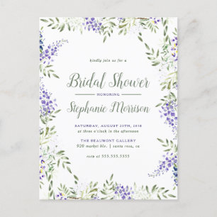 Cartão Postal De Convite Chá de panela floral do quadro das glicínias da