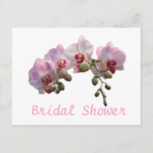 Cartão Postal De Convite Chá de panela, flores cor-de-rosa-orquídeas