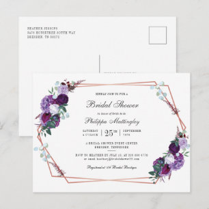Cartão Postal De Convite Chá de panela Geográfico de Script Floral Moderno