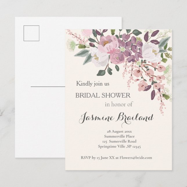 Cartão Postal De Convite Chá de panela rosa Primavera (Frente/Verso)