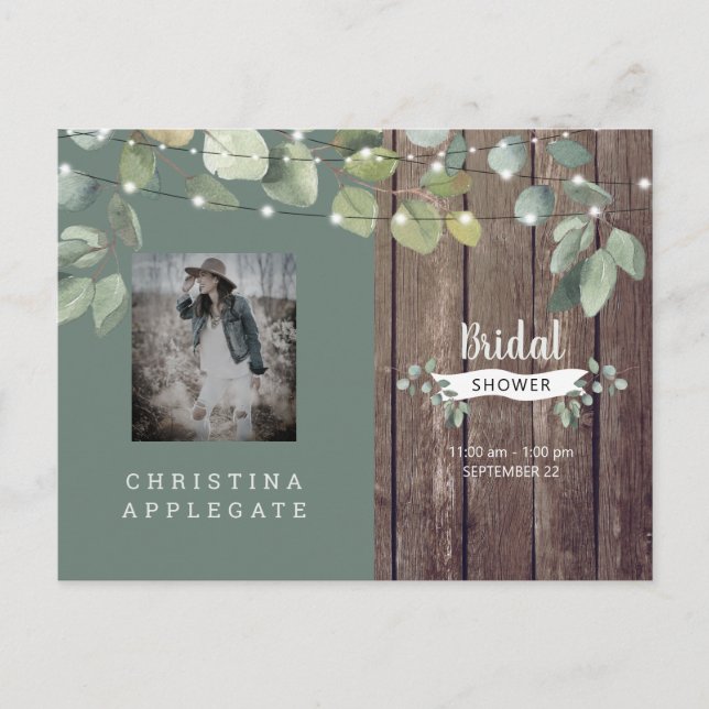 Cartão Postal De Convite Chá de panela Russo de Madeira e Luzes (Frente)