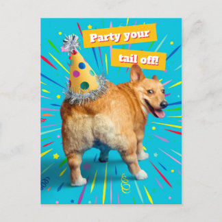 Cartão Postal De Convite Chapéu de Aniversário Bumbum de Corgi