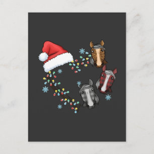 Cartão Postal De Convite Chapéu de Papai Noel com Cavalos Equestre Papai No