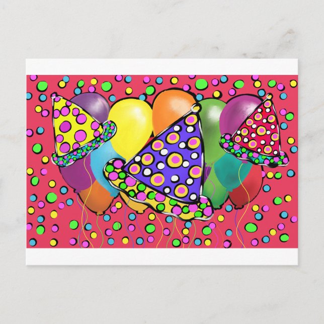 Cartão Postal De Convite Chapéus do Partido Birthay (Frente)