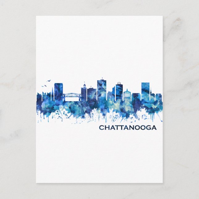 Cartão Postal De Convite Chattanooga Tennessee Skyline Blue (Frente)