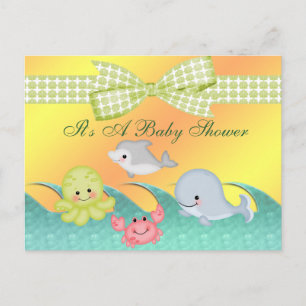 Cartão Postal De Convite Cheery Baby Sea Creatures Chá de fraldas