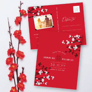 Cartão Postal De Convite Cherry Blossoms Chic Weds China Salvar Data