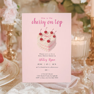 Cartão Postal De Convite Cherry no Top Cake Chá de fraldas