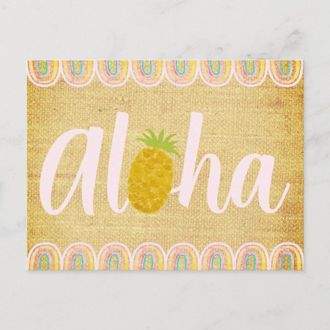 Cartão Postal De Convite  Chic Aloha Pineapple (Frente)