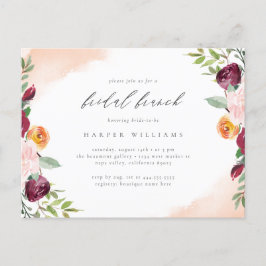 Cartão Postal De Convite Chic Burgundy Blush Floral Bridal Botânica Brunch
