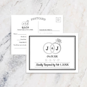 Cartão Postal De Convite Chic Faux Silver Foil Monograma Casamentos RSVP