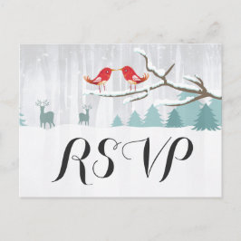 Cartão Postal De Convite Chic Festa de Neve Maravilhosa Pássaro Cervo Casam