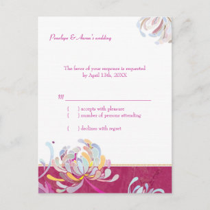 Cartão Postal De Convite Chic Floral Fuchsia Wedding RSVP